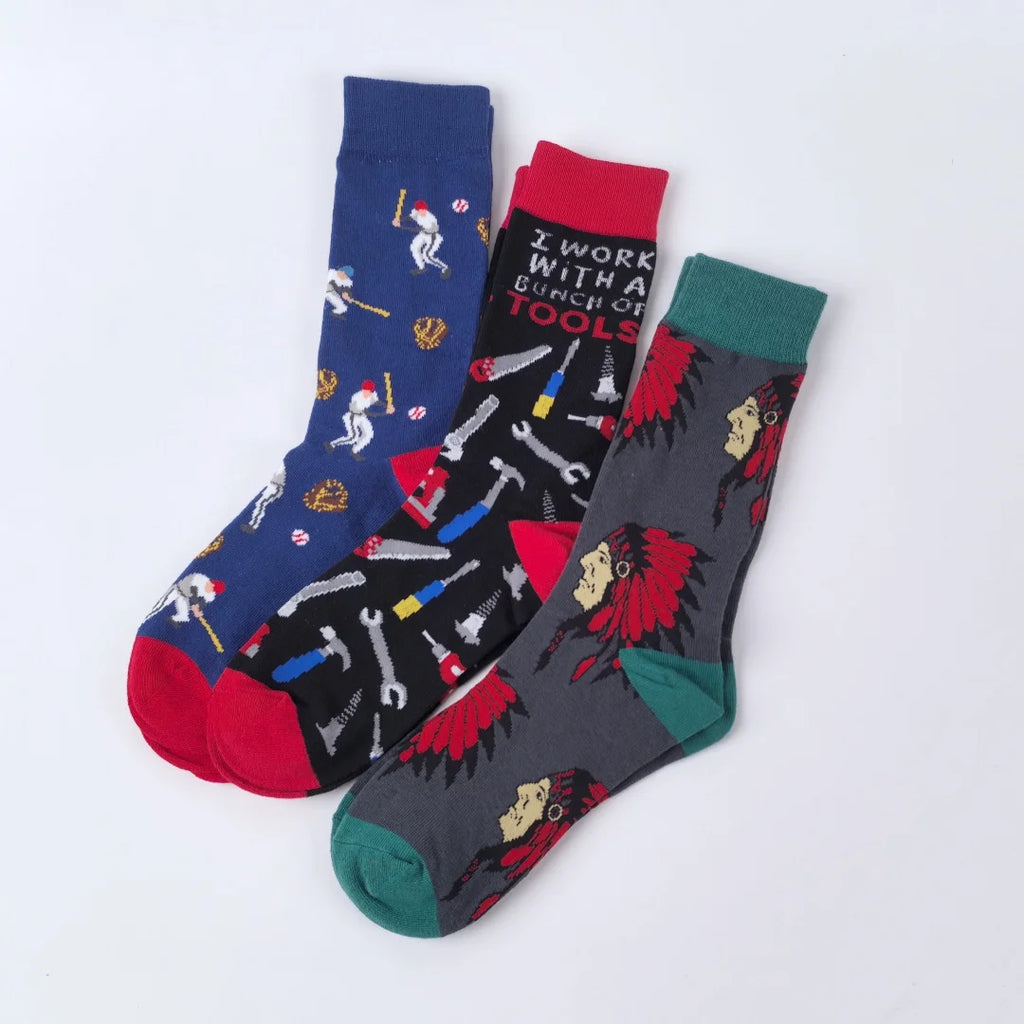 Polyester Elastane Patterned Mid Calf Crew Socks for Men