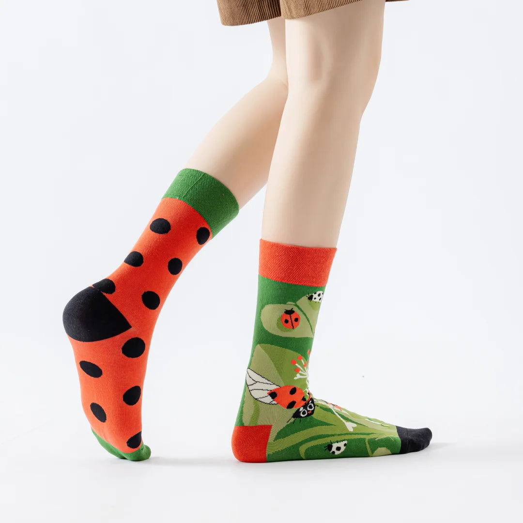 Cotton Blend Mid Calf Ladybug Pattern Unisex Socks - 3
