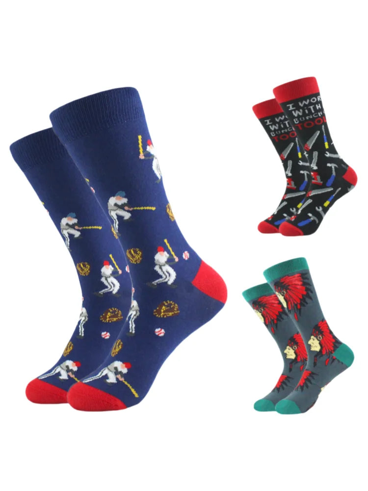 Polyester Elastane Patterned Mid Calf Crew Socks for Men - 6