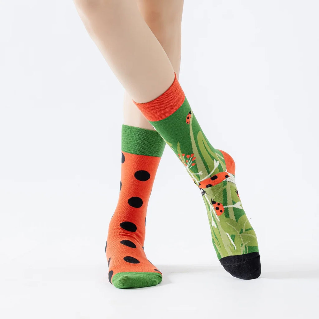 Cotton Blend Mid Calf Ladybug Pattern Unisex Socks
