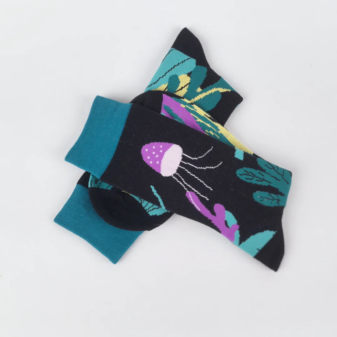 Polyester Elastane Seaweed and Jellyfish Pattern Mid Calf Socks - 4