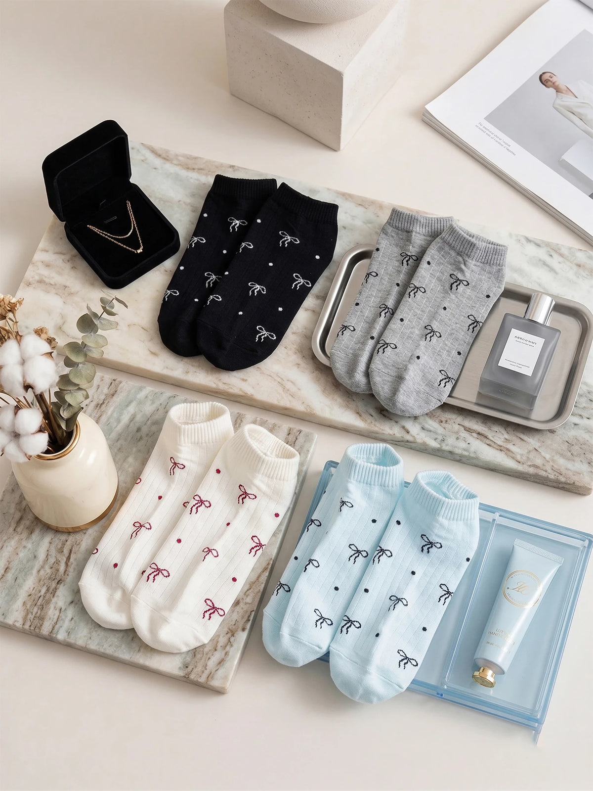 5 Pairs Polyester Elastane Knit Ankle Socks