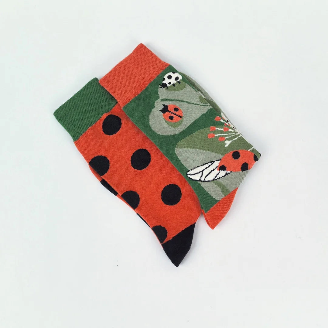 Cotton Blend Mid Calf Ladybug Pattern Unisex Socks - 5