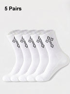 Polyester Elastane Casual Crew Socks 5 Pairs