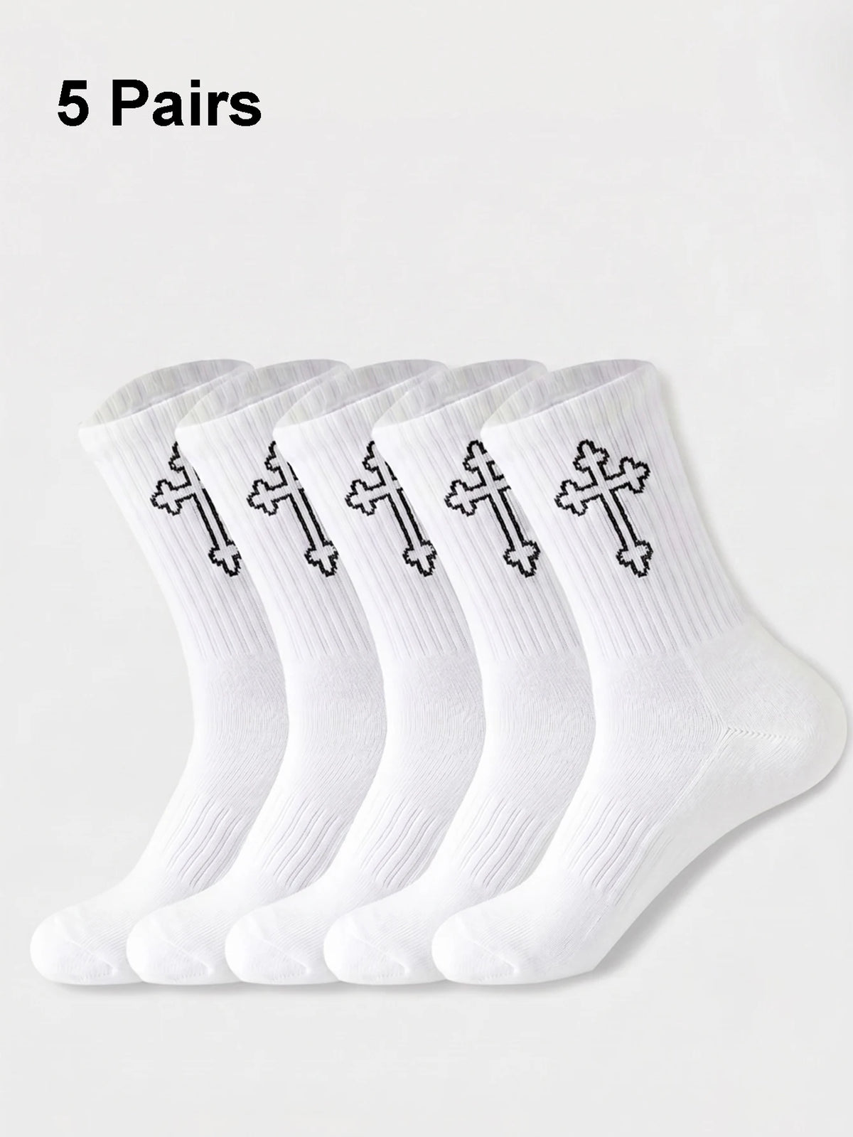 Polyester Elastane Casual Crew Socks 5 Pairs