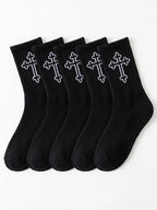 Polyester Elastane Casual Crew Socks 5 Pairs
