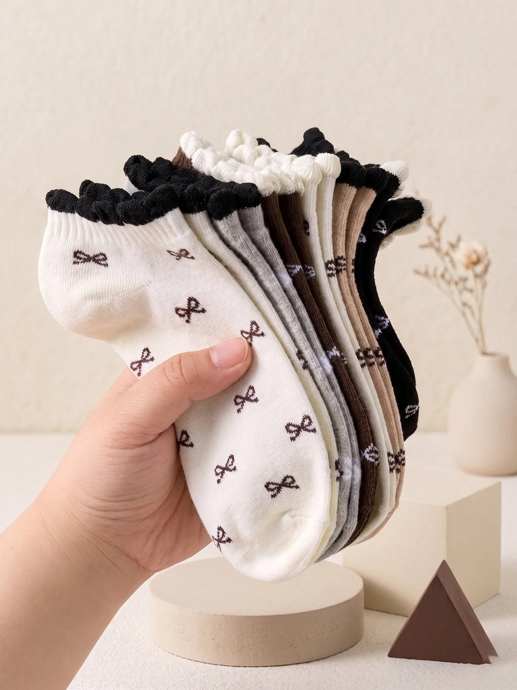 Polyester Elastane Women Low Tube Casual Ankle Socks 5 Pairs