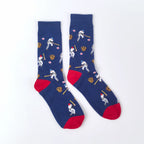 Polyester Elastane Patterned Mid Calf Crew Socks for Men