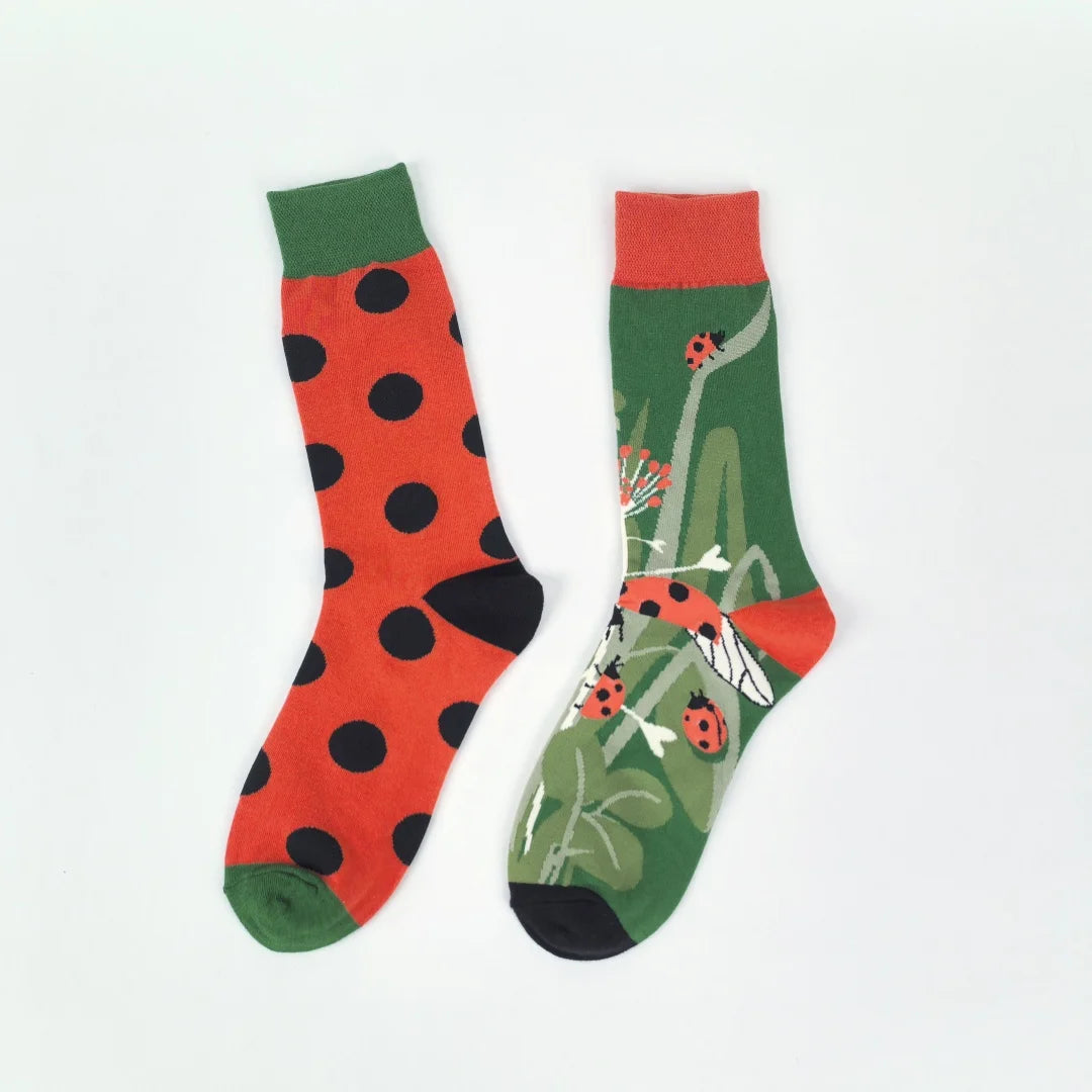 Cotton Blend Mid Calf Ladybug Pattern Unisex Socks - 10