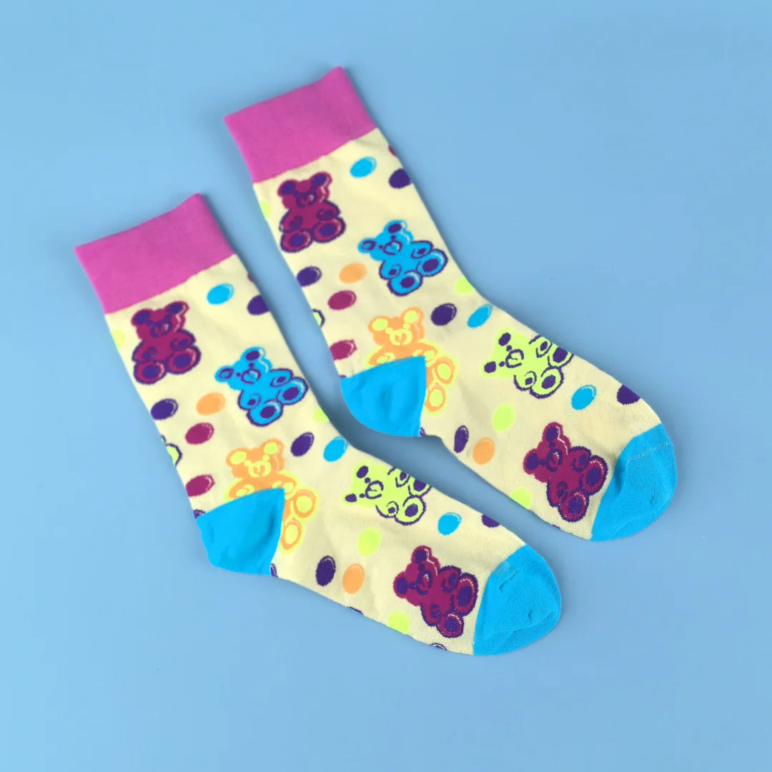 Cotton Blend Bear Pattern Casual Mid Calf Socks - 4