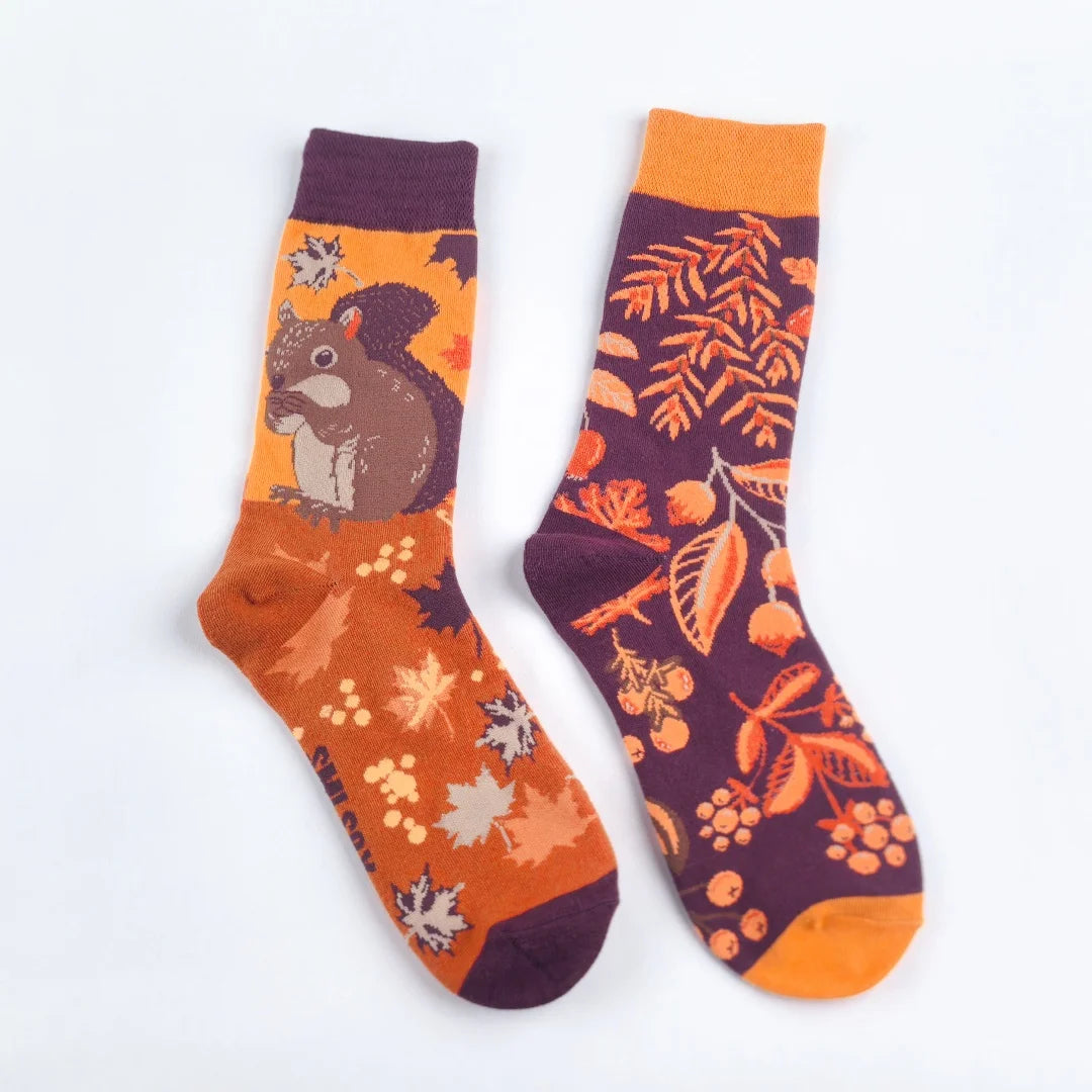 Cotton Blend Squirrel Pattern Mid Calf Unisex Socks - 7