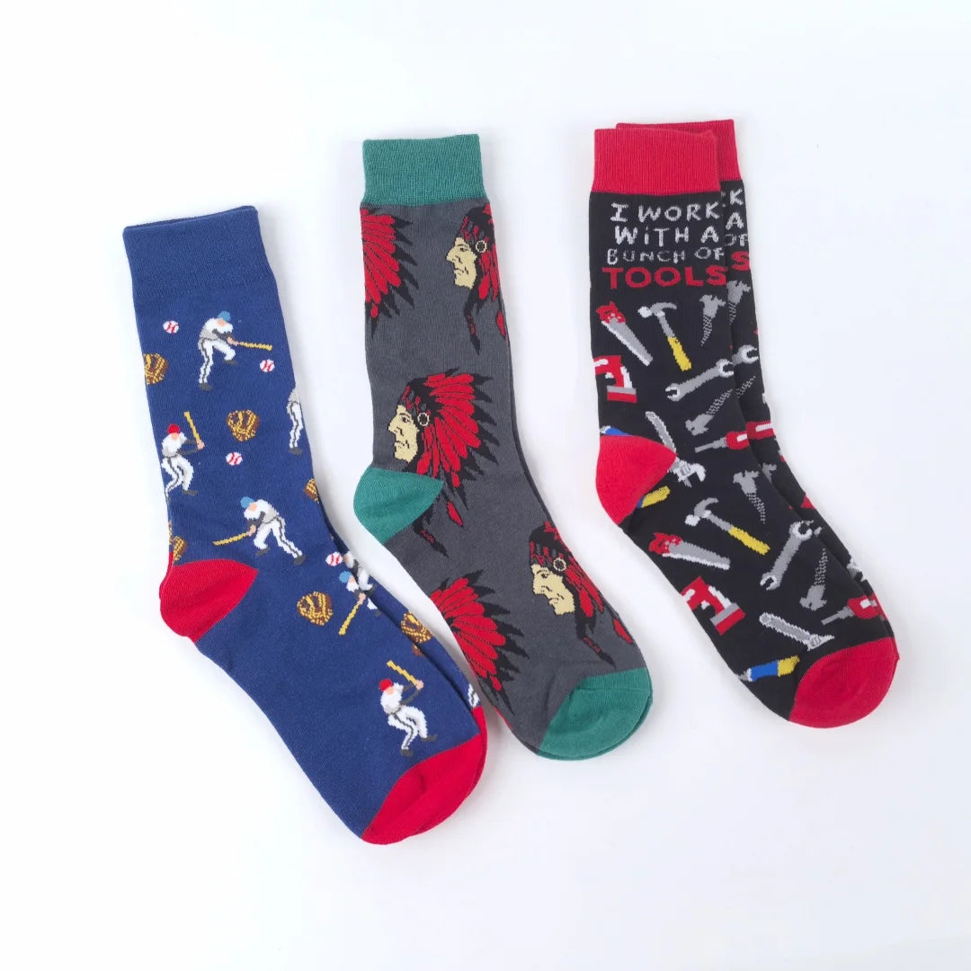 Polyester Elastane Patterned Mid Calf Crew Socks for Men