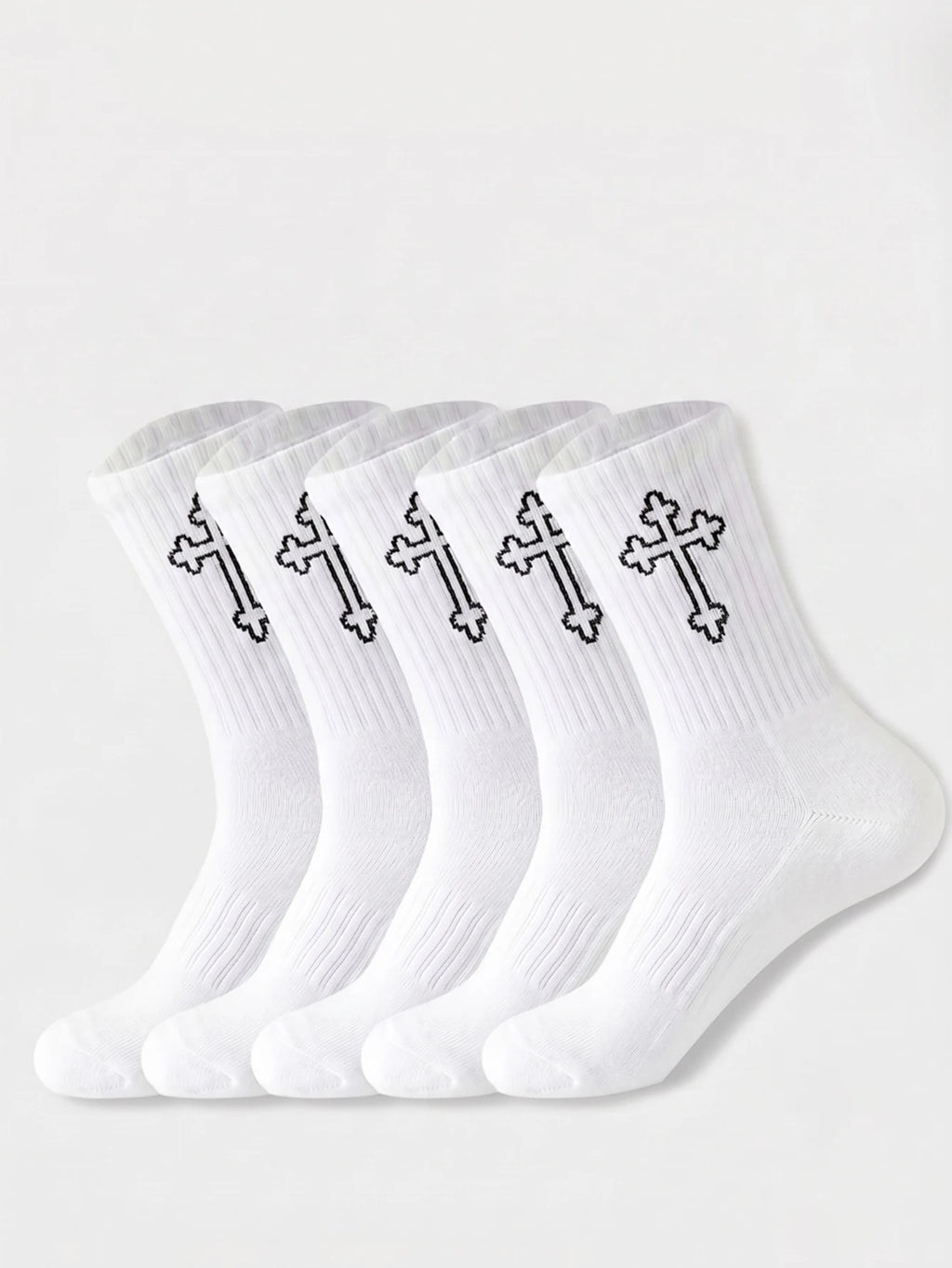 Polyester Elastane Casual Crew Socks 5 Pairs