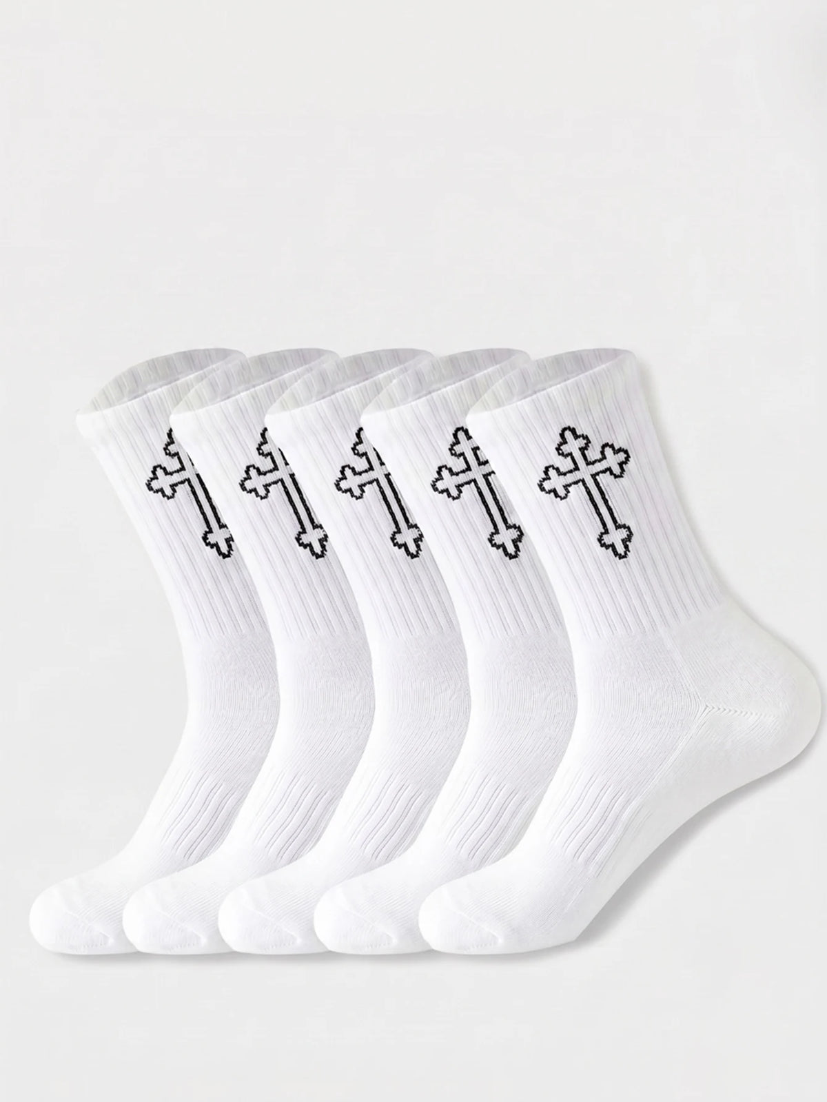Polyester Elastane Casual Crew Socks 5 Pairs