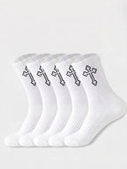 Polyester Elastane Blend Mens Crew Socks 5 Pack