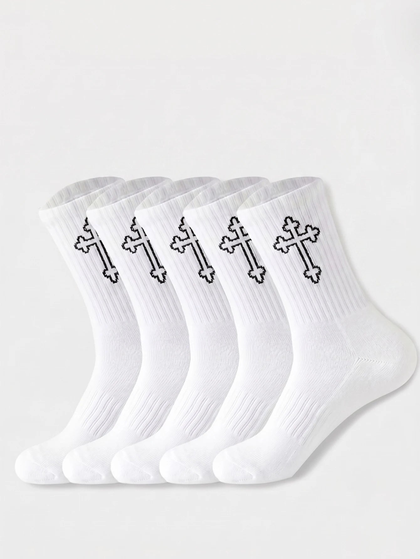 Polyester Elastane Casual Crew Socks 5 Pairs - 2