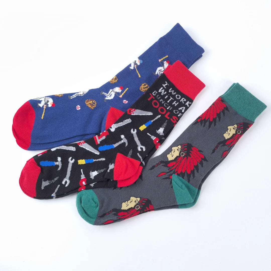 Polyester Elastane Patterned Mid Calf Crew Socks for Men - 4