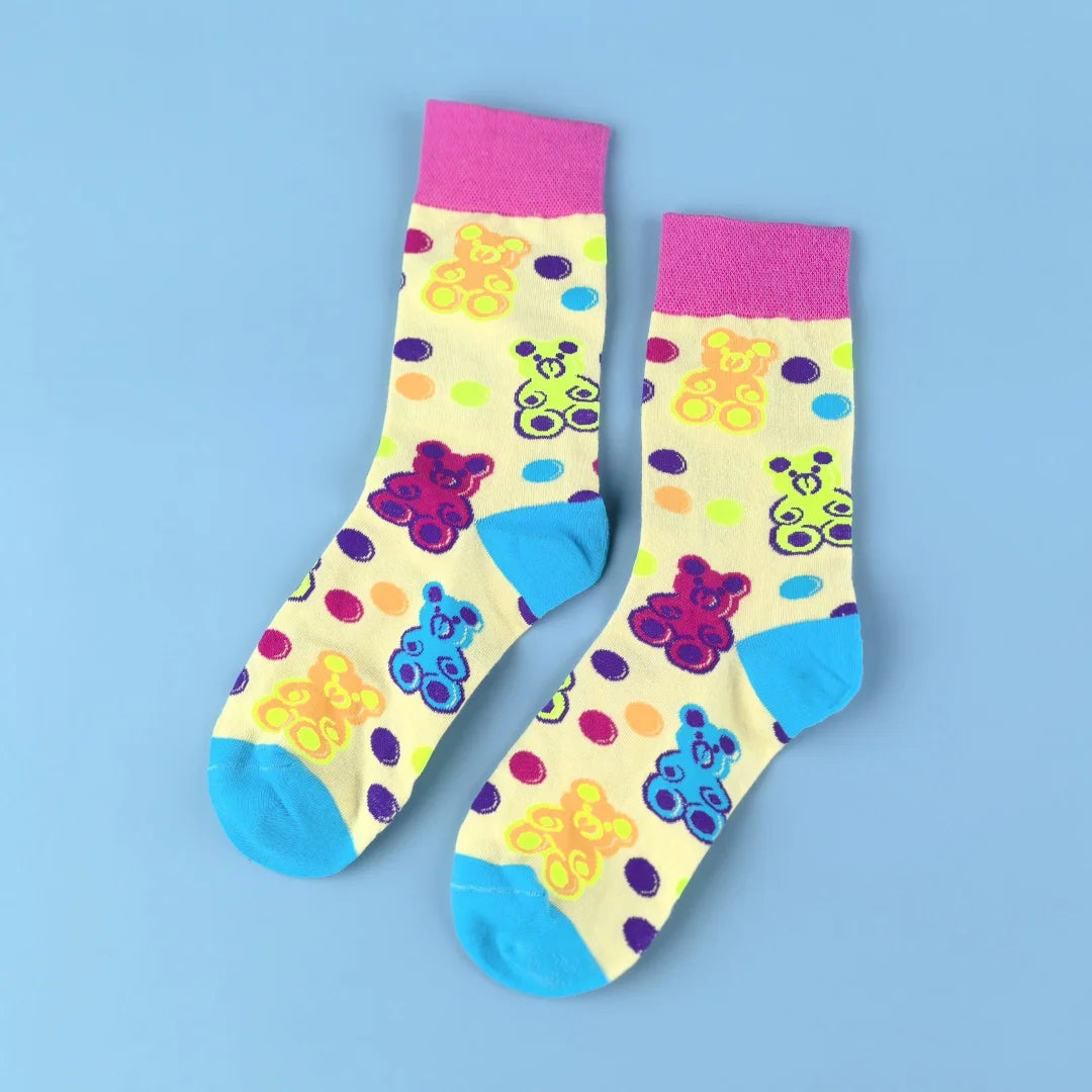 Cotton Blend Bear Pattern Casual Mid Calf Socks - 7