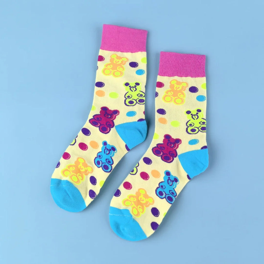 Cotton Blend Bear Pattern Casual Mid Calf Socks