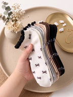 Polyester Elastane Women Low Tube Casual Ankle Socks 5 Pairs