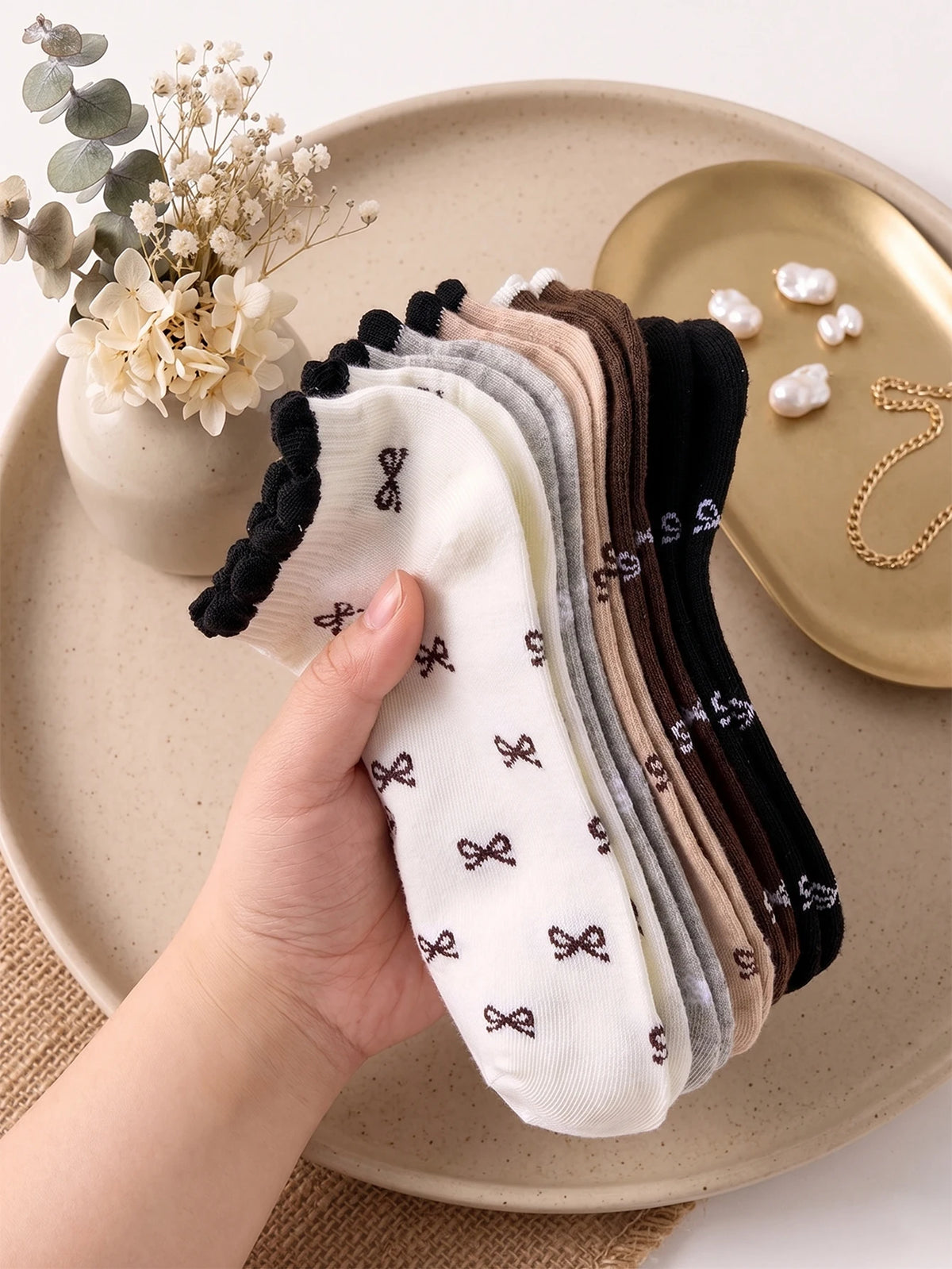 Polyester Elastane Women Low Tube Casual Ankle Socks 5 Pairs