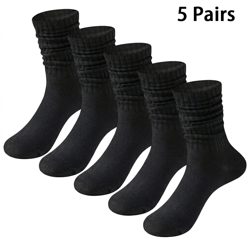 5 Pair Polyester Elastane Knit Mid Calf Slouch Socks - 13