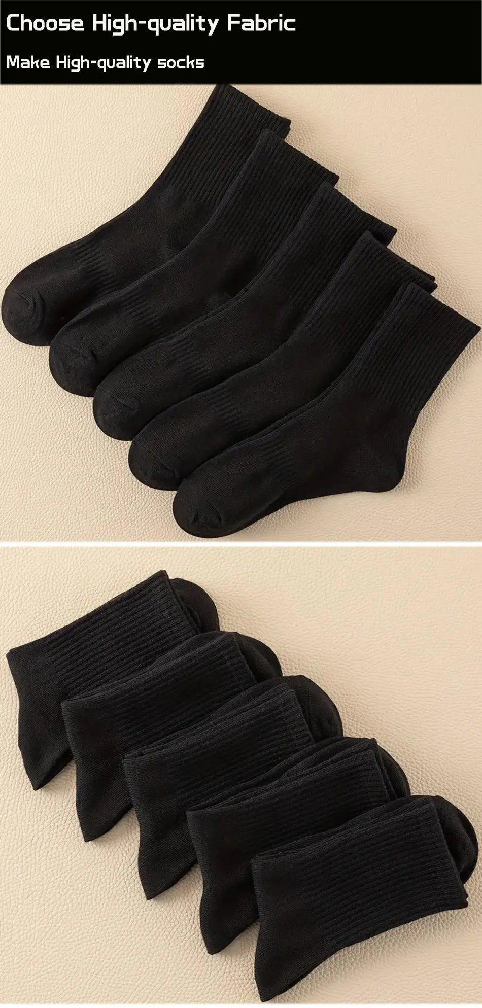 Polyester Elastane Breathable Black Crew Socks