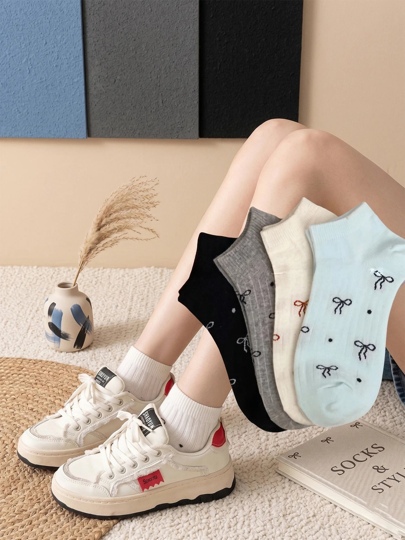 5 Pairs Polyester Elastane Knit Ankle Socks - 6