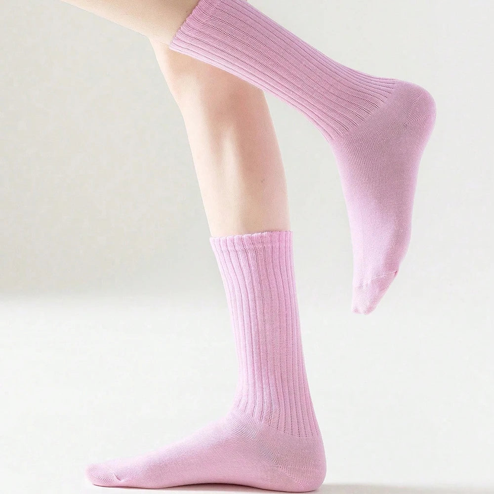 Polyester Elastane Blend Knit Crew Slouch Socks Five Pair Set