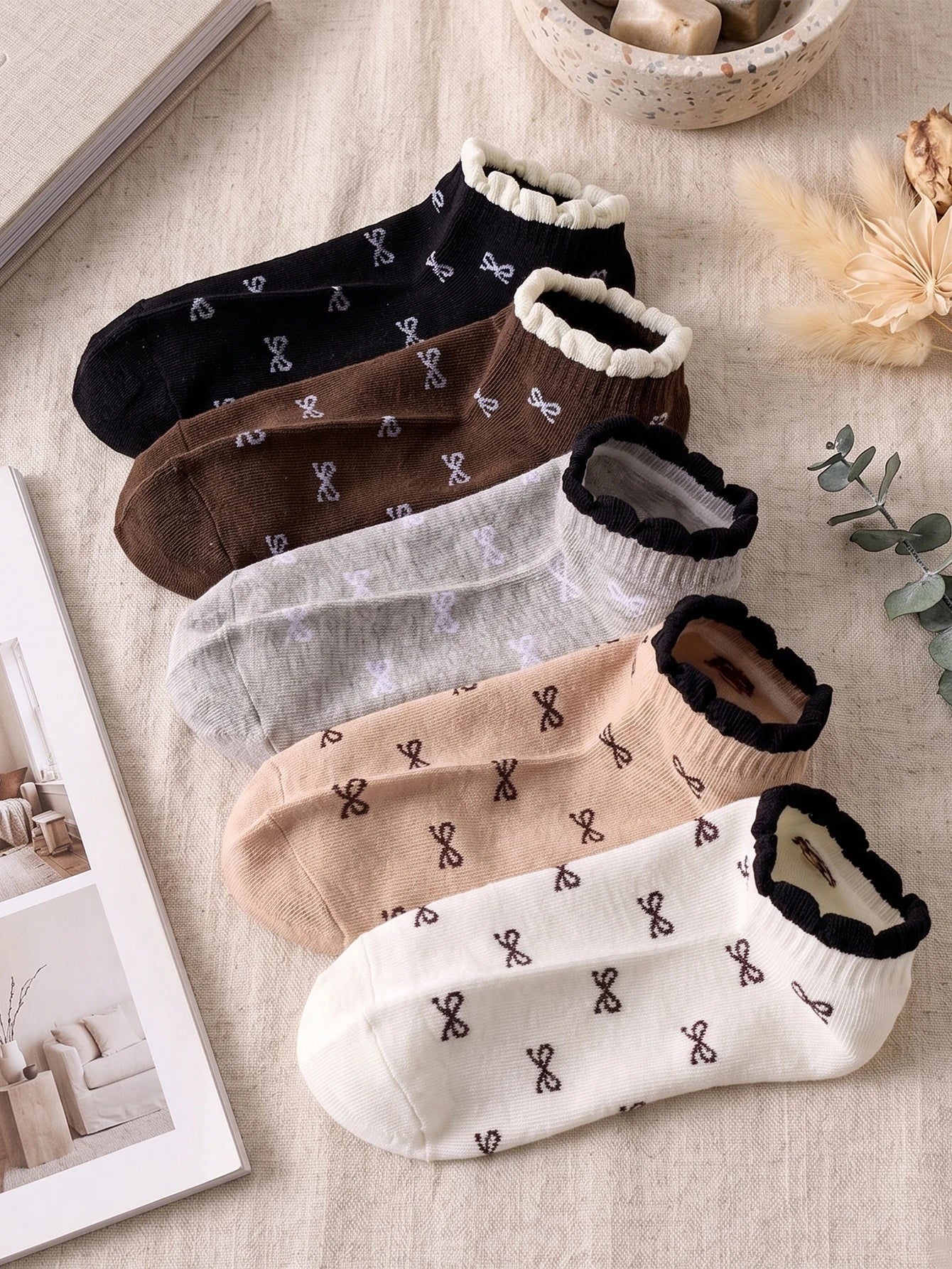 Polyester Elastane Women Low Tube Casual Ankle Socks 5 Pairs - 7