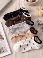 Polyester Elastane Women Low Tube Casual Ankle Socks 5 Pairs