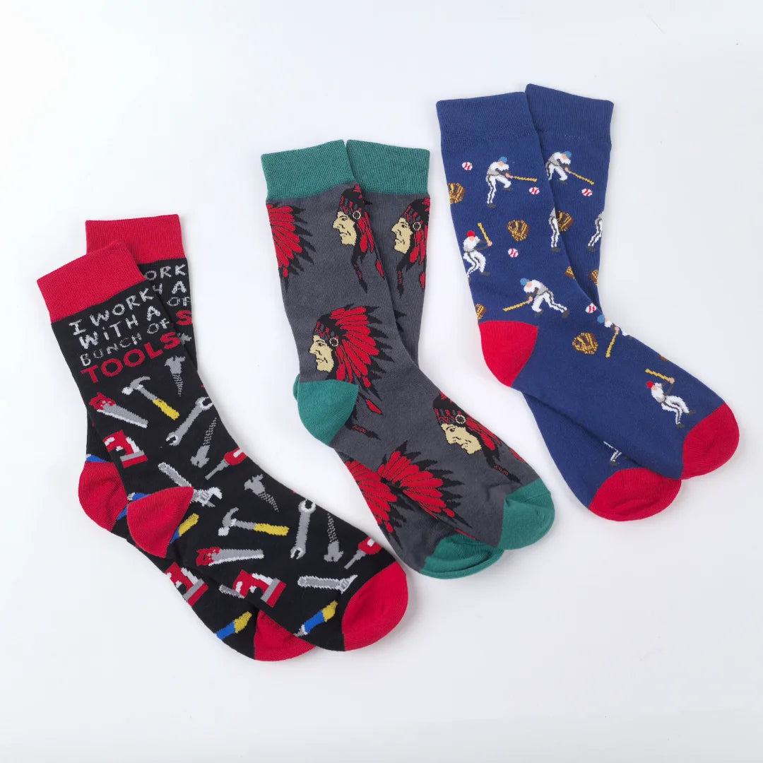 Polyester Elastane Patterned Mid Calf Crew Socks for Men - 1