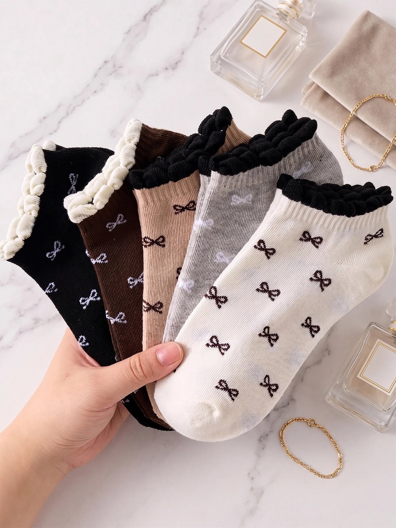 Polyester Elastane Women Low Tube Casual Ankle Socks 5 Pairs - 10
