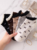 Polyester Elastane Women Low Tube Casual Ankle Socks 5 Pairs