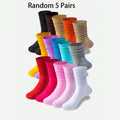 Polyester Elastane Blend Knit Crew Slouch Socks Five Pair Set
