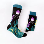 Polyester Elastane Seaweed and Jellyfish Pattern Mid Calf Socks