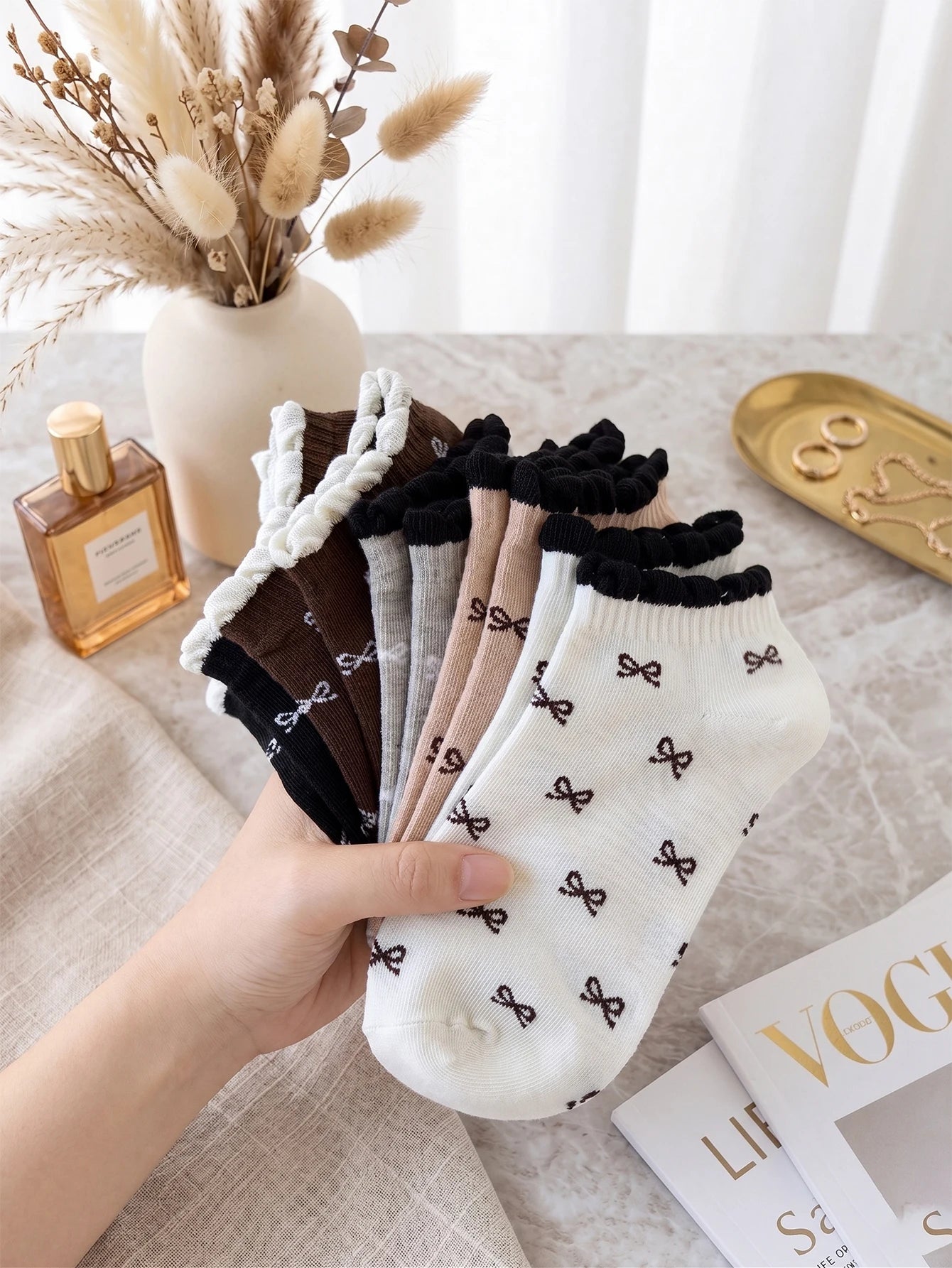 Polyester Elastane Women Low Tube Casual Ankle Socks 5 Pairs - 1