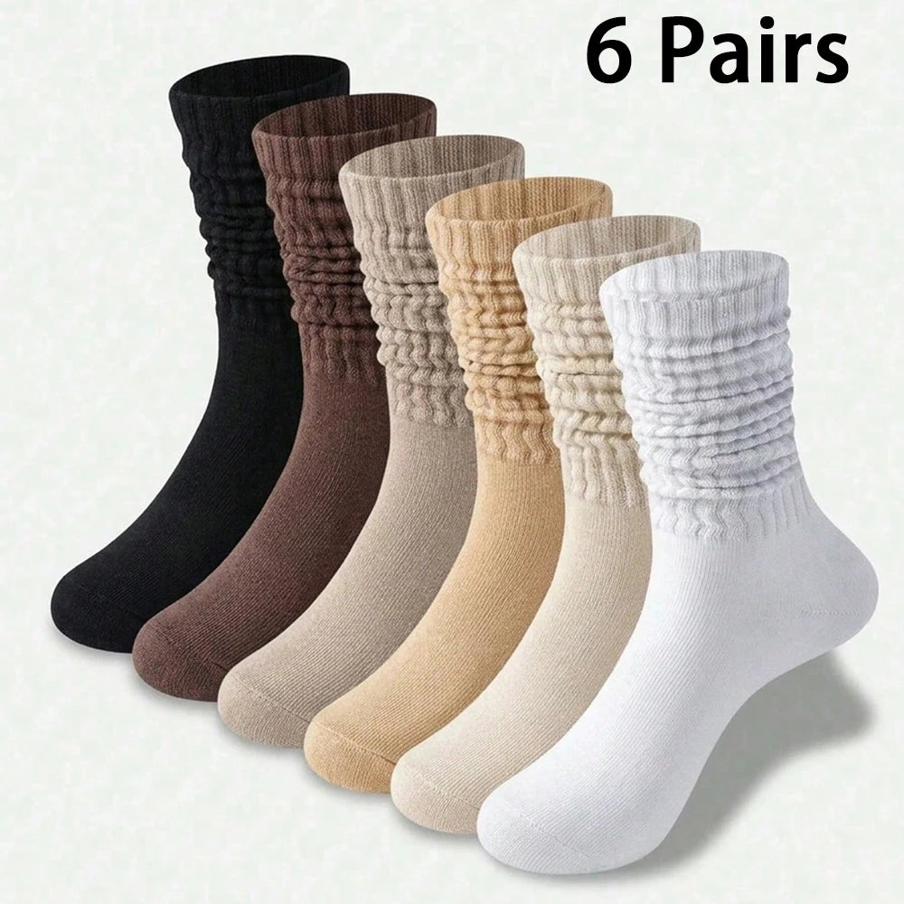 Polyester Elastane Blend Mid Calf Casual Slouch Socks 6 Pairs