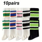 Striped Polyester Cotton Blend Casual Crew Socks