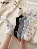 5 Pairs Polyester Elastane Knit Ankle Socks