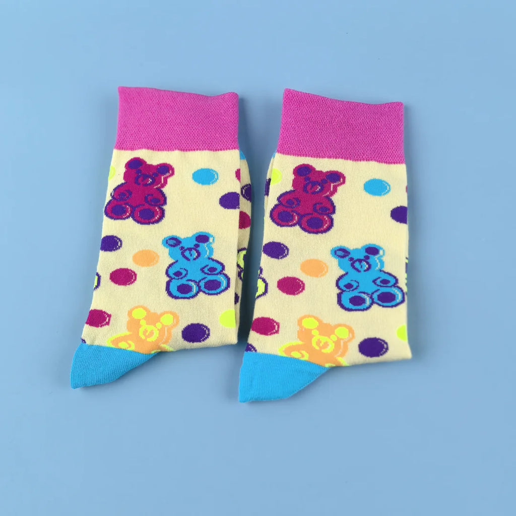 Cotton Blend Bear Pattern Casual Mid Calf Socks