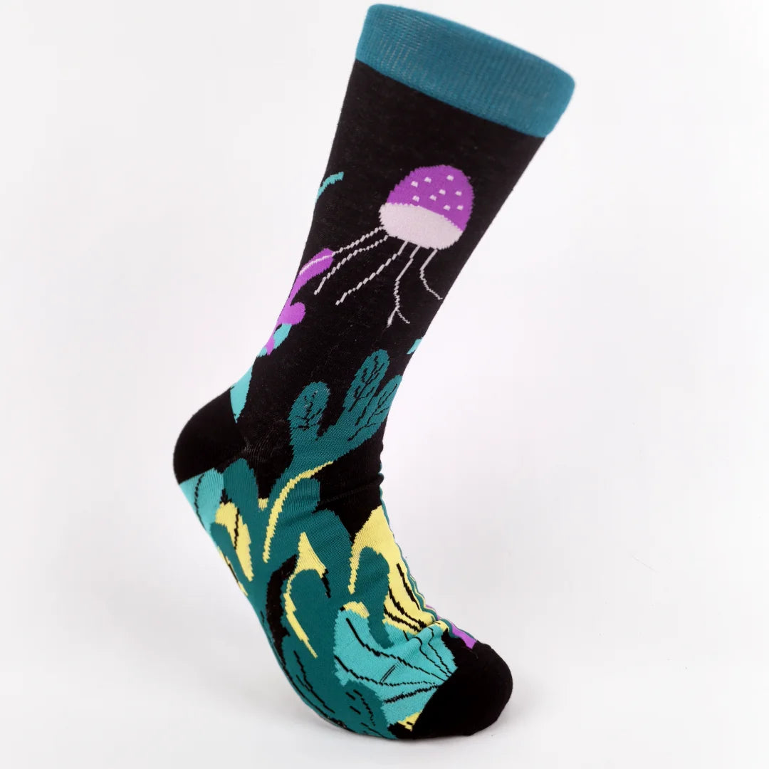Polyester Elastane Seaweed and Jellyfish Pattern Mid Calf Socks