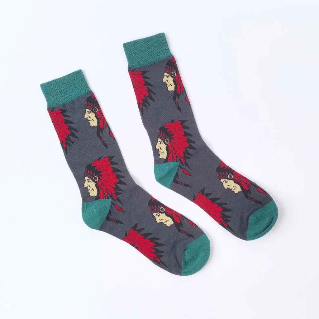 Polyester Elastane Patterned Mid Calf Crew Socks for Men