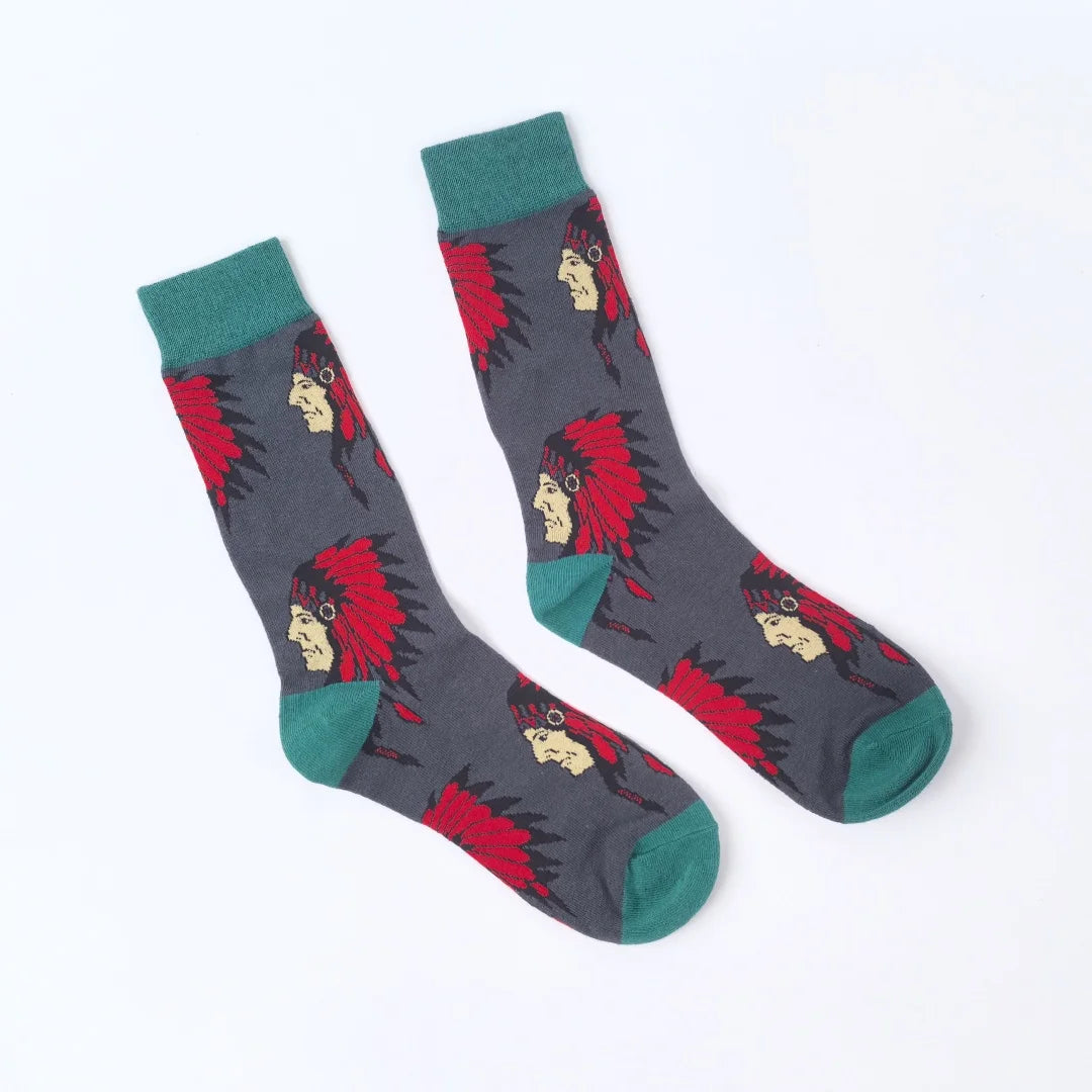 Polyester Elastane Patterned Mid Calf Crew Socks for Men
