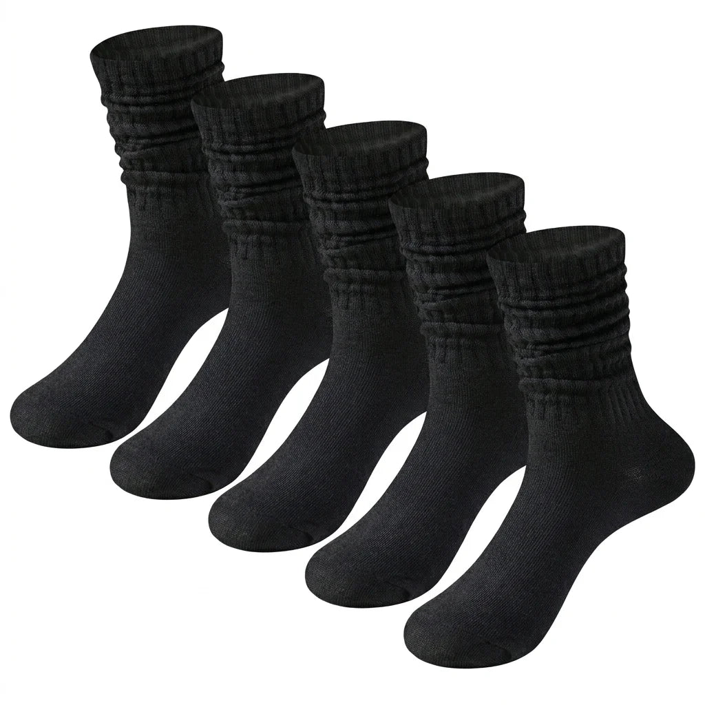 5 Pair Polyester Elastane Knit Mid Calf Slouch Socks - 1