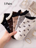 Polyester Elastane Women Low Tube Casual Ankle Socks 5 Pairs