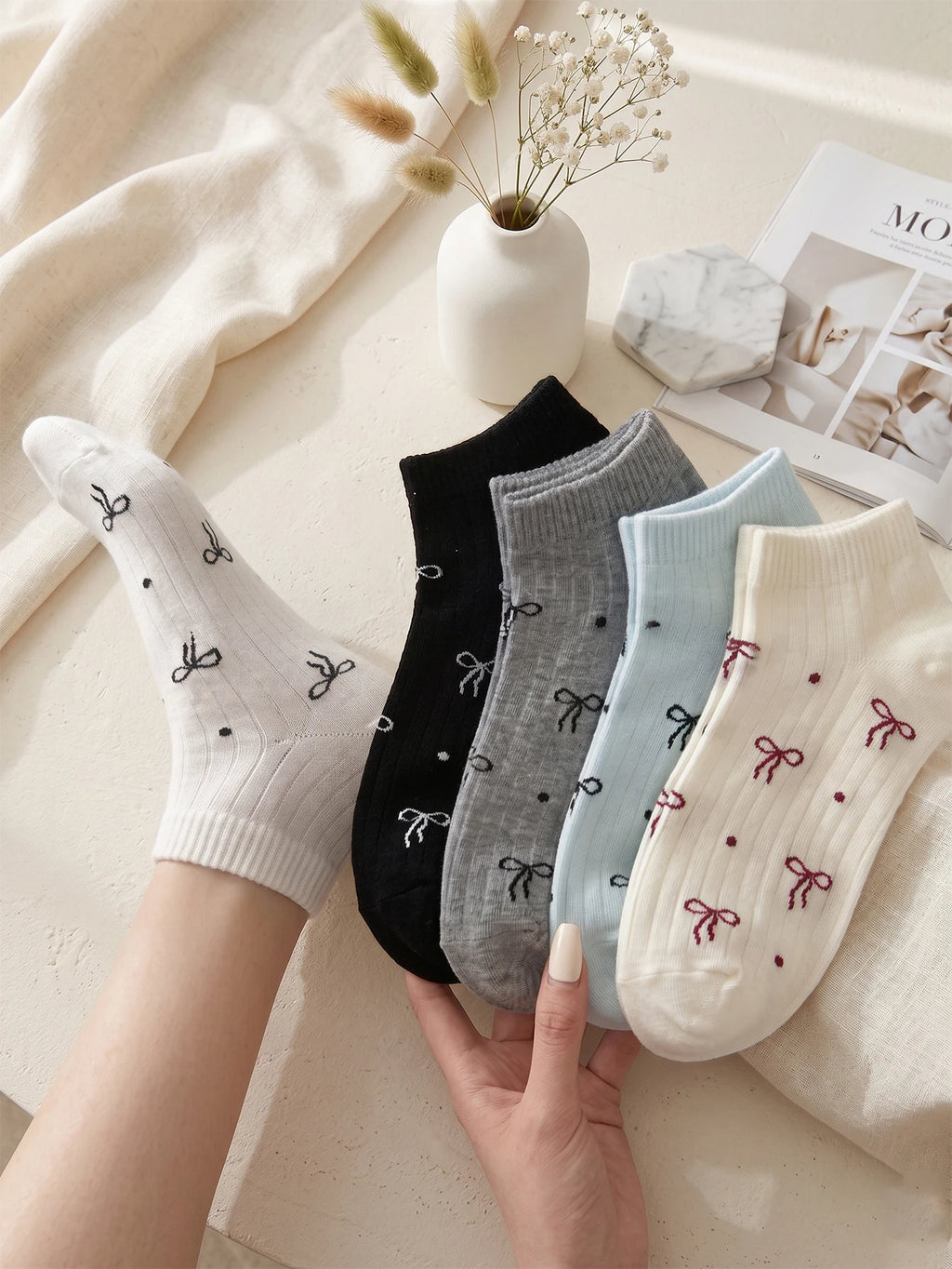 5 Pairs Polyester Elastane Knit Ankle Socks