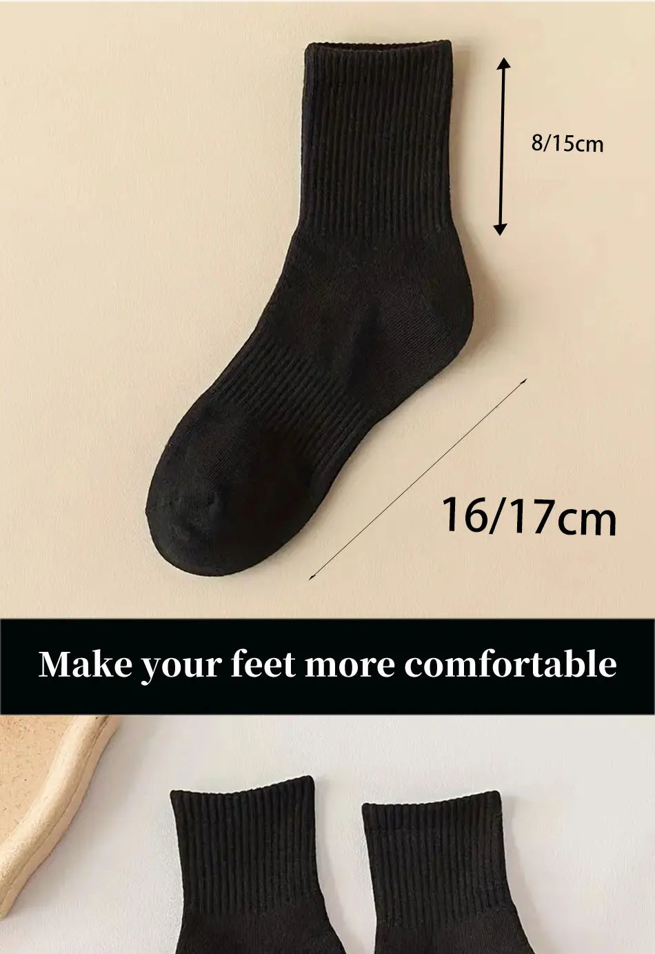 Polyester Elastane Breathable Black Crew Socks