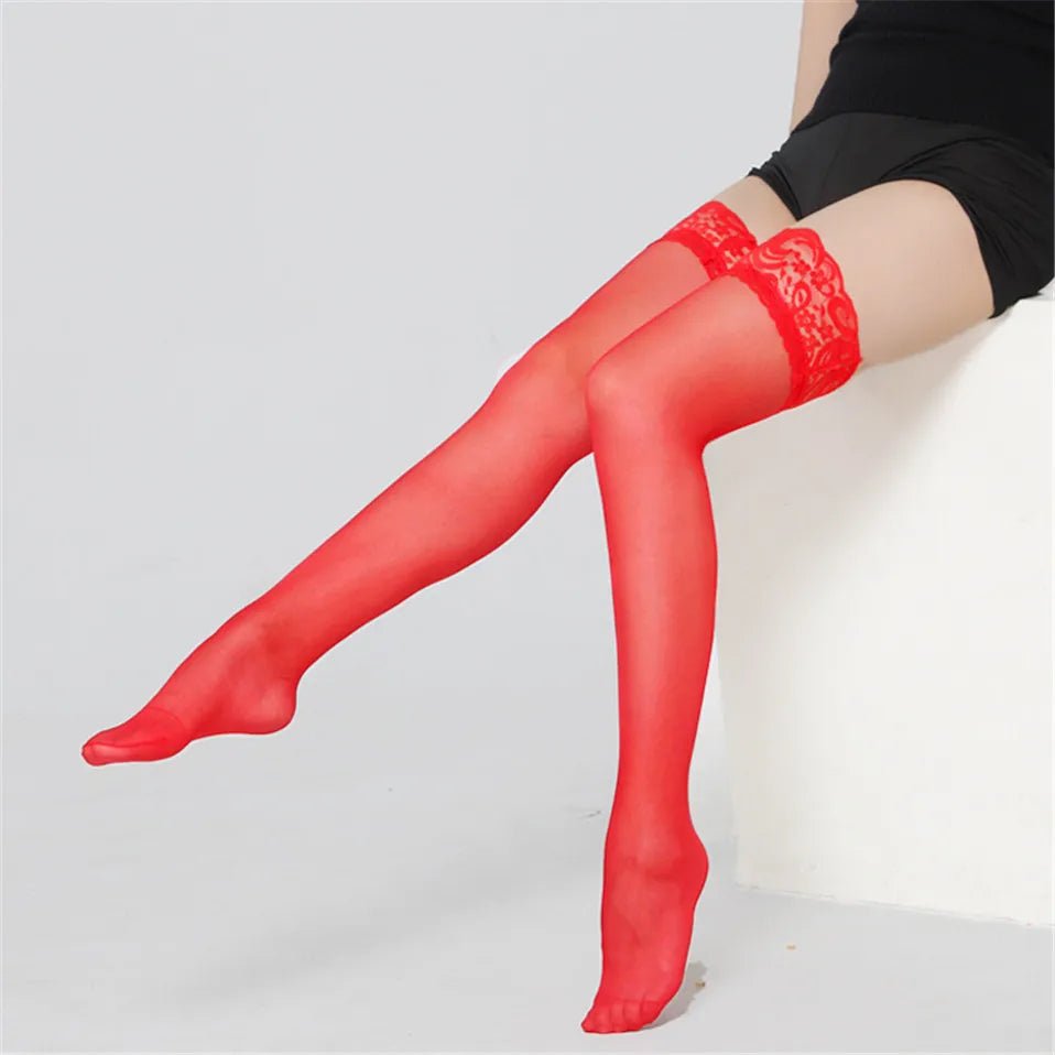 Floral Lace Over Knee Stockings Womens Ultrathin Sheer Thigh Highs - 15