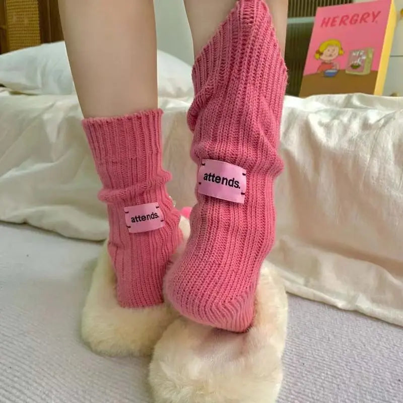 Thick Cotton Knit Mid Tube Crew Socks - 3